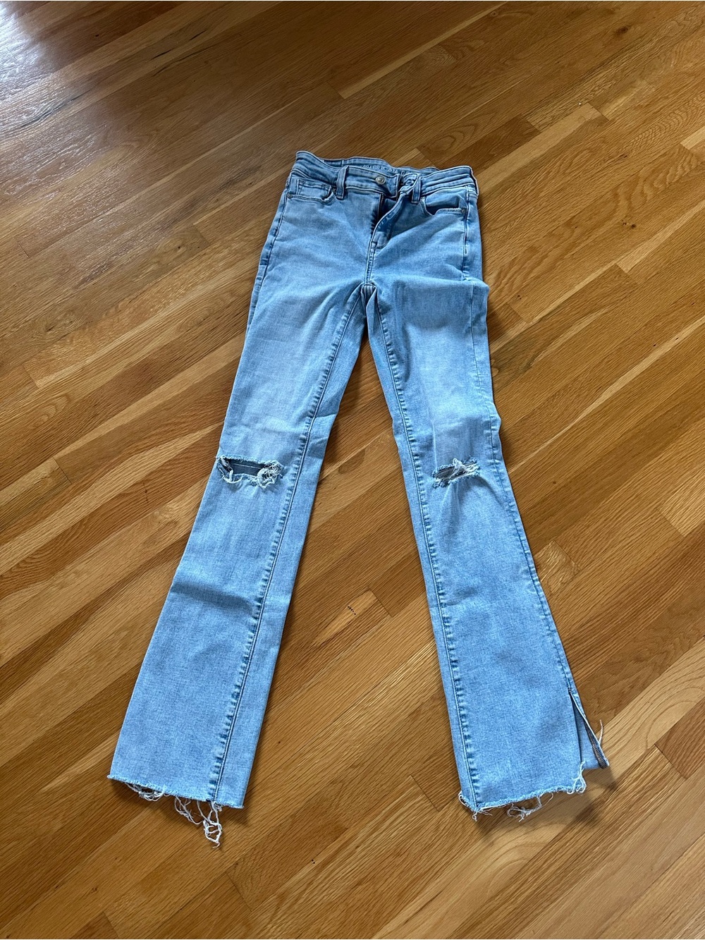 American Eagle Outfitters Light Blue Distressed Flare Jeans Next Level Stretch